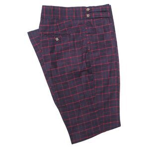 Mens Gurkha Pants Blue Red Geometric Wool Slim High Waist Flat Front Trousers 38